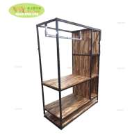 Display metal Garment Rack with Wood Shelves/ iron wood stacking racks & shelves