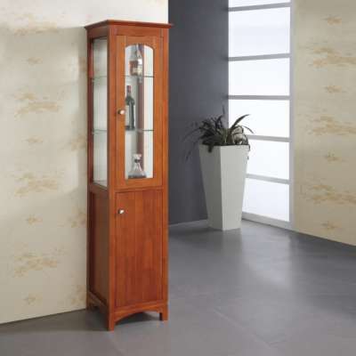 Solid Wood Corner Mounted Freestanding Bathroom Side Cabinet with Glass Shelves